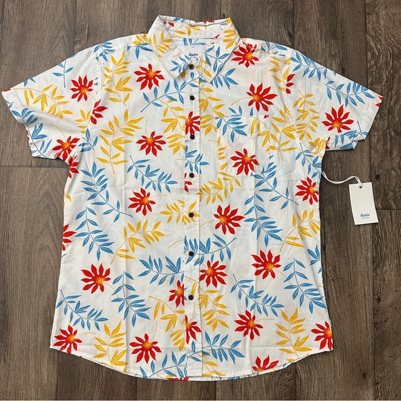 Katin Carton Rayon Blend Short Sleeves Shirt Men’s Size L Floral Multicolour